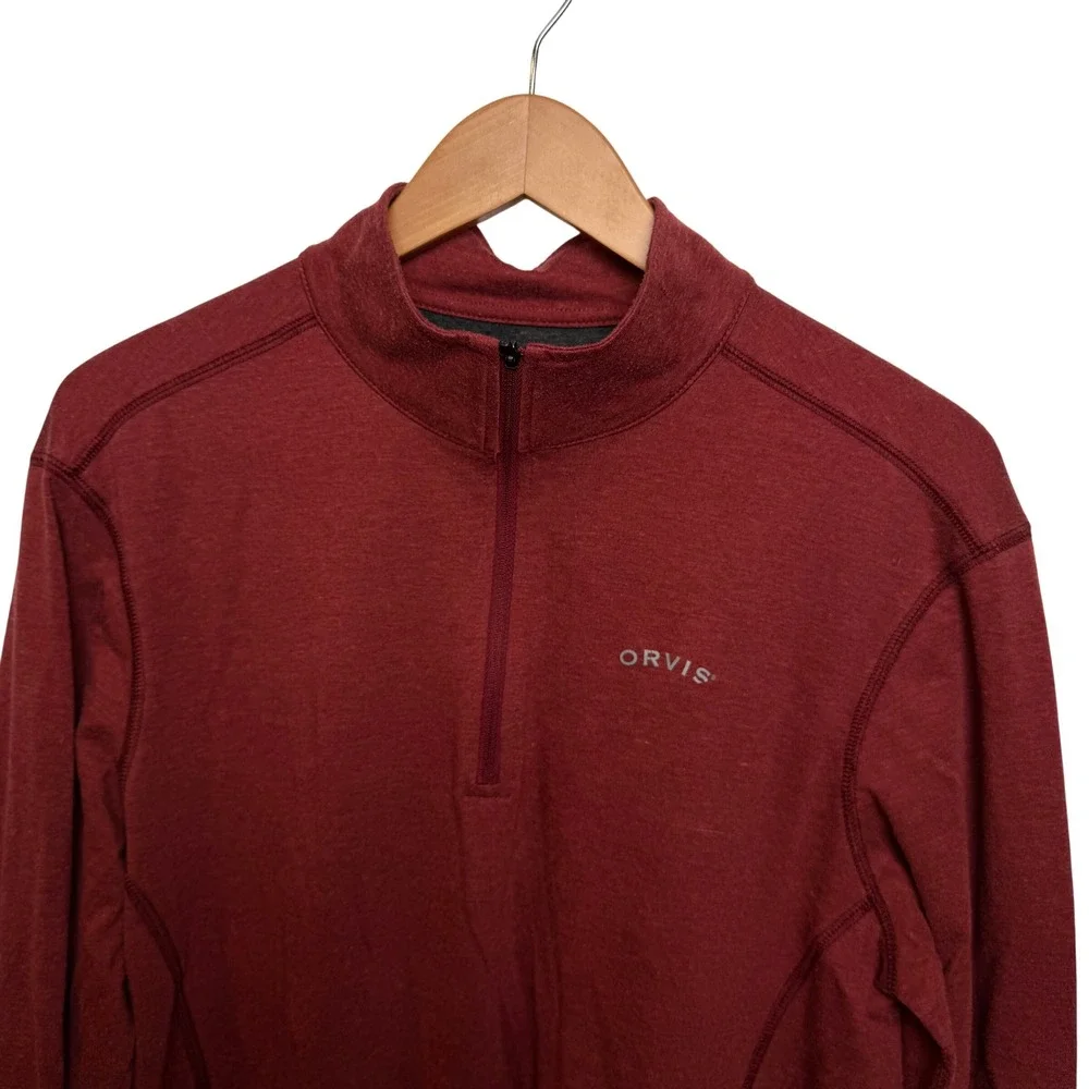 Orvis Mens Quarter Zip Pullover M Red Heather Long Sleeve Lightweight Active